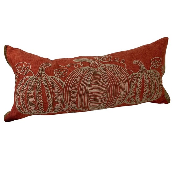 Loving Kindness Other - Loving Kindness Appliqued Embroidered Pumpkin Lumbar Throw Pillow Burnt Orange